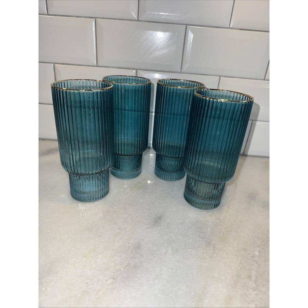 Set Of 4 Acopa Lore Blue‎ Rock Highball Glass GW008